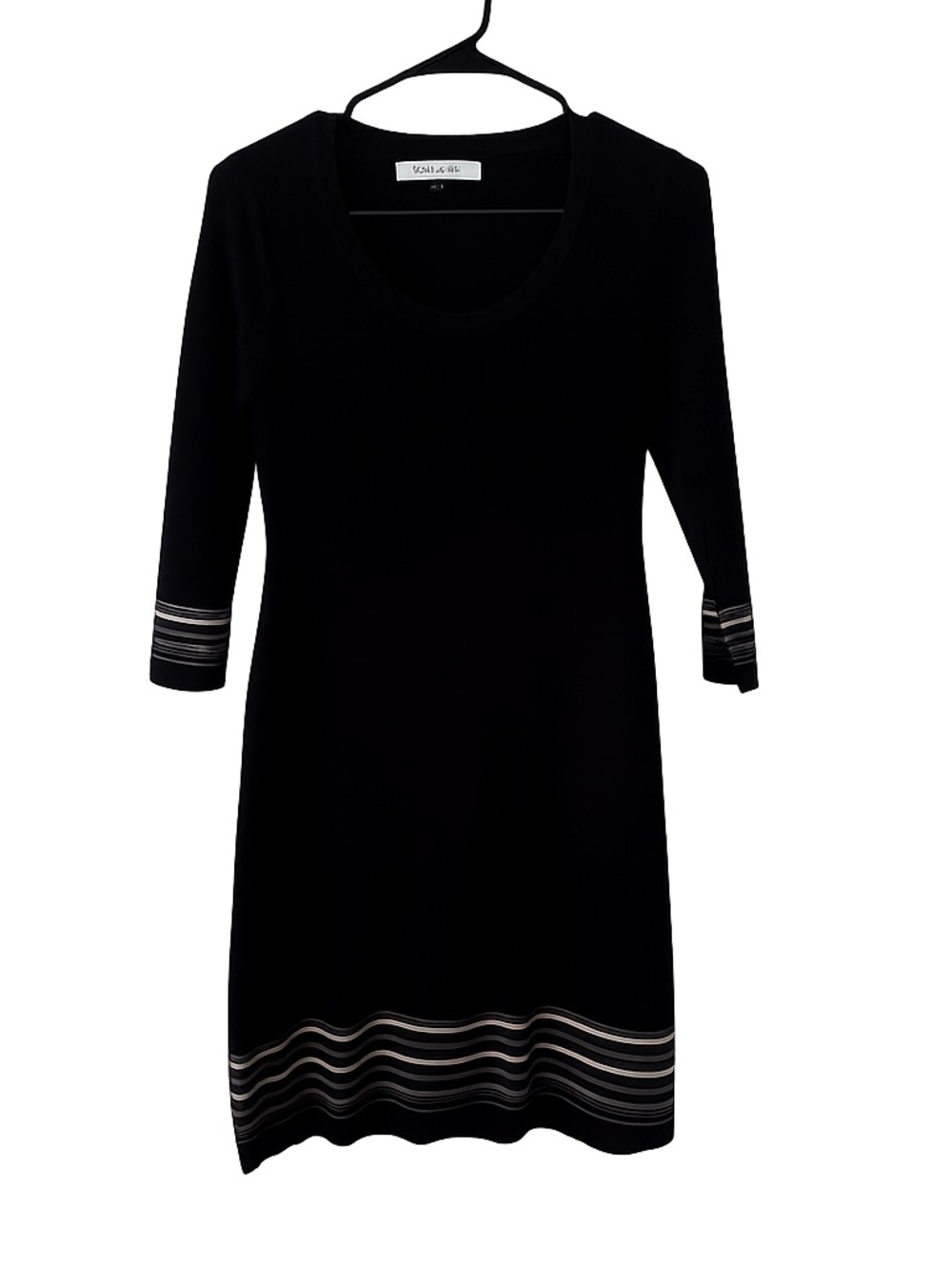 Evan Picone Black Long Sleeve Knit Dress with Metallic Stripes size Small